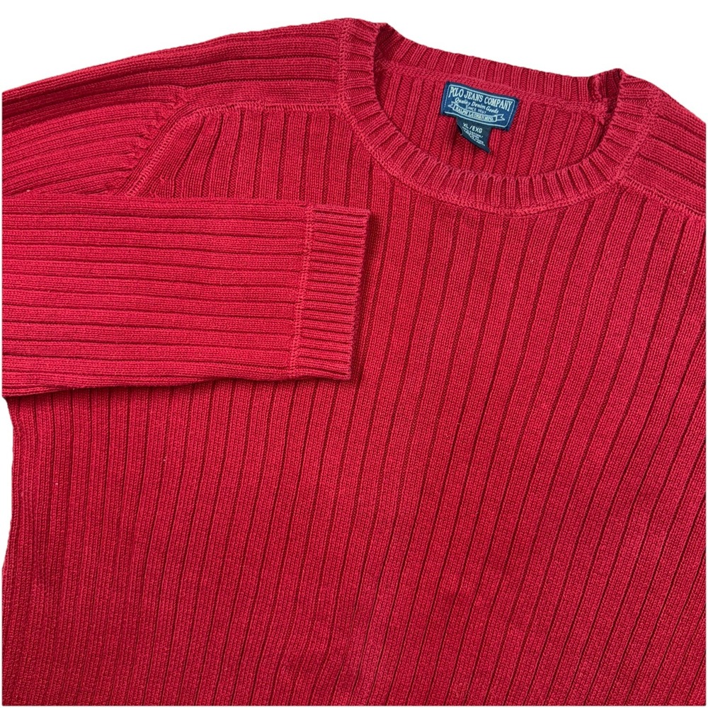 Vintage Polo Jeans Company Sweater Men XL Ralph Lauren Pullover Cable Knit Red